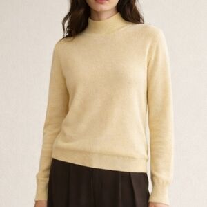 Peter Hahn Cashmere Butter Yellow Mock-Neck Quiet Luxury Long Sleeve Sweater